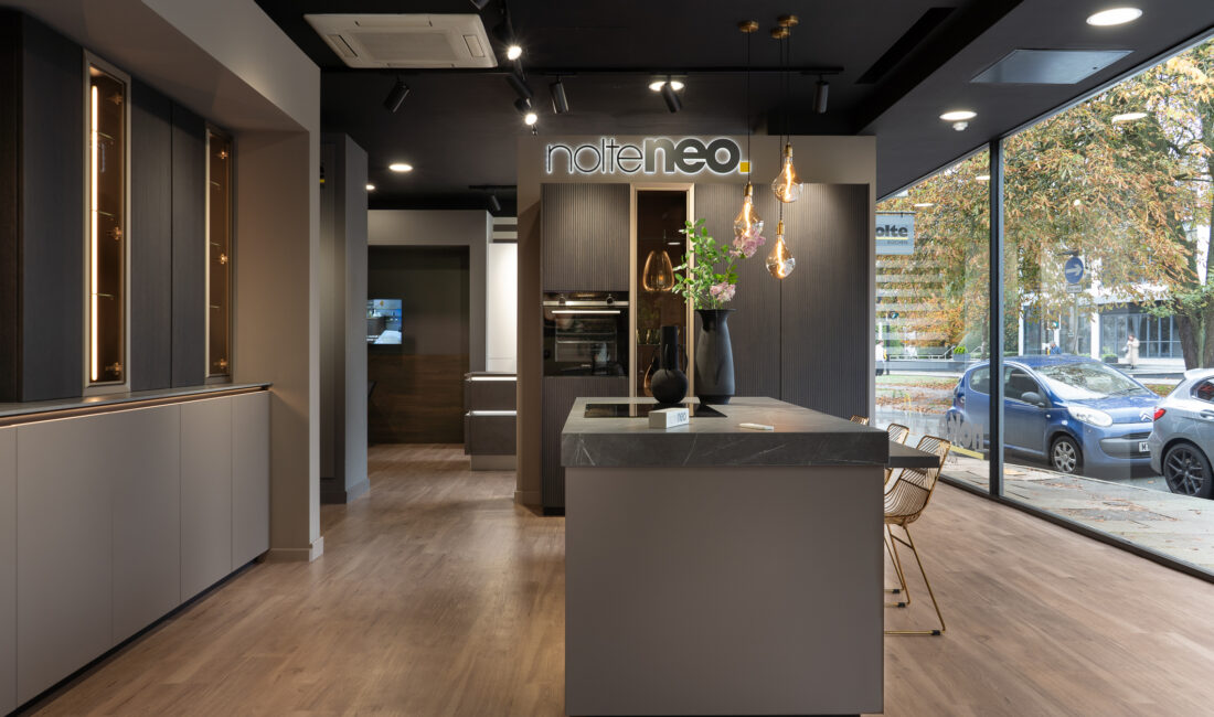 Neo Lodge kitchen display in our Wilmslow kitchen showroom