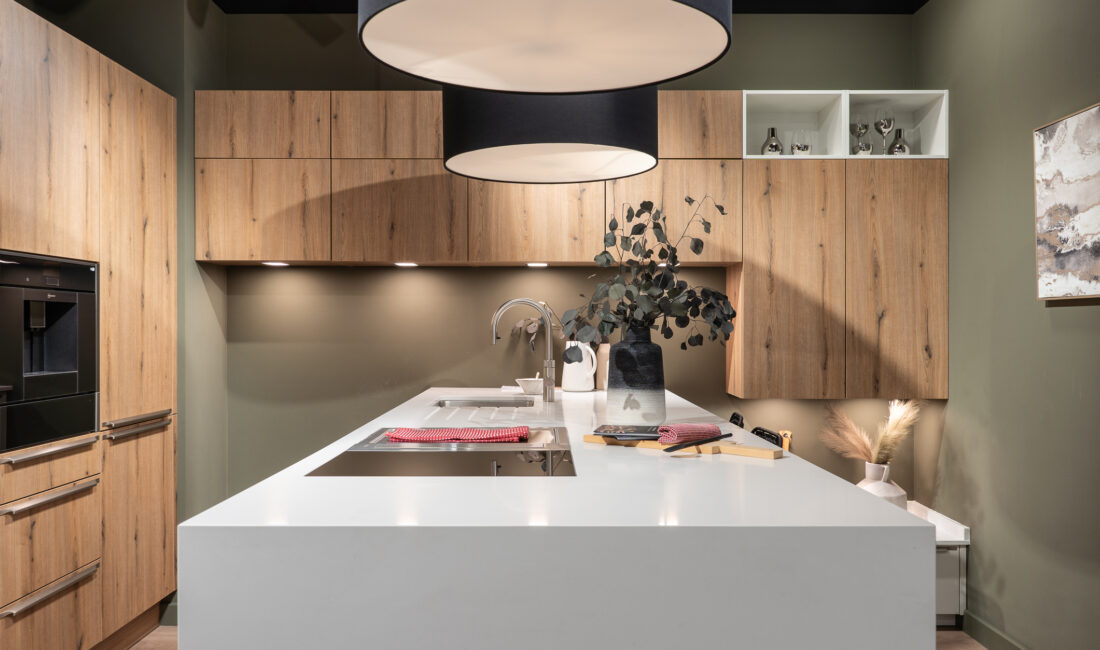 Wooden tavola kitchen in our Wilmslow kitchen showroom